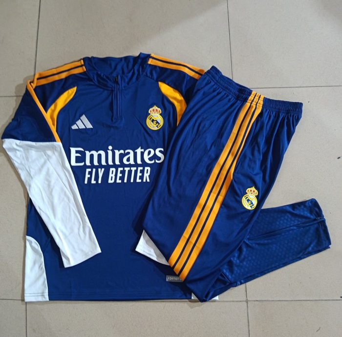 Real Madrid Kids' Half-Zip Jacket in Blue (White Sleeves) - 图片 3