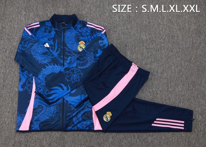 Real Madrid 24/25 Long Zipper Jacket in Royal Blue (Spray Ink Dragon) - 图片 2