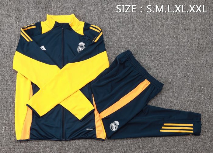 Real Madrid 24/25 Long Zip Jacket in Royal Blue with Yellow Sleeves - 图片 2
