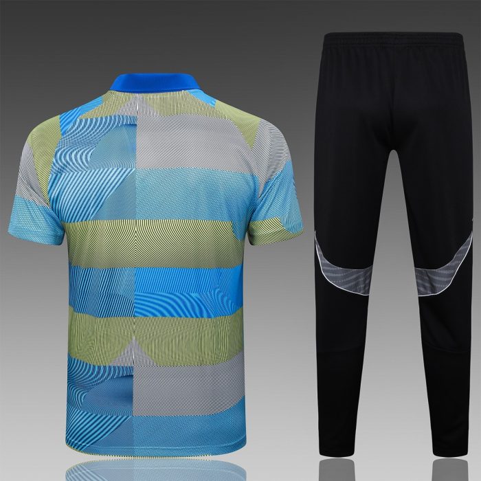 Real Madrid Blue Green Stripe Polo Shirt - 图片 6