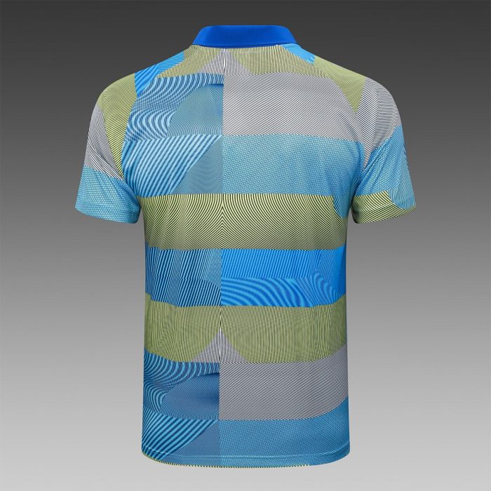 Real Madrid Blue Green Stripe Polo Shirt - 图片 7
