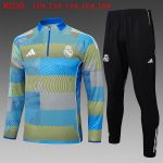 Real Madrid Blue Green Stripe Splatter Print Kids Training Suit - 图片 2