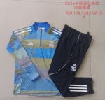 Real Madrid Blue Green Stripe Splatter Print Kids Training Suit - 图片 3
