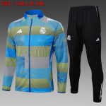 Real Madrid Blue Green Stripe Spray Print Long Zipper Jacket