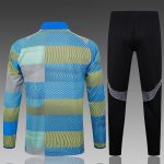 Real Madrid Blue Green Stripe Spray Print Long Zipper Jacket - 图片 2