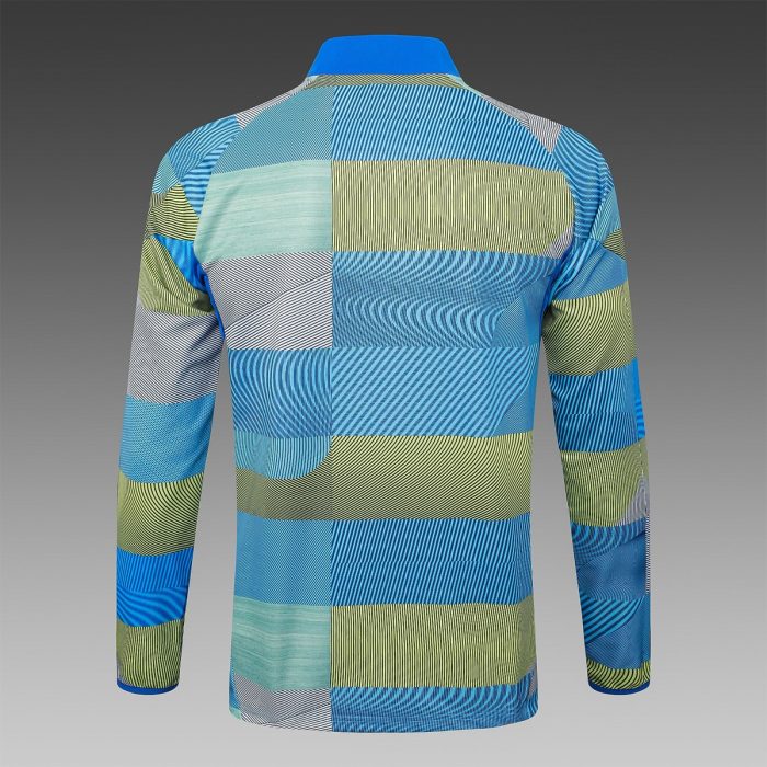Real Madrid Blue Green Stripe Spray Print Long Zipper Jacket - 图片 3