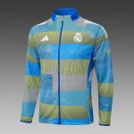 Real Madrid Blue Green Stripe Spray Print Long Zipper Jacket - 图片 4