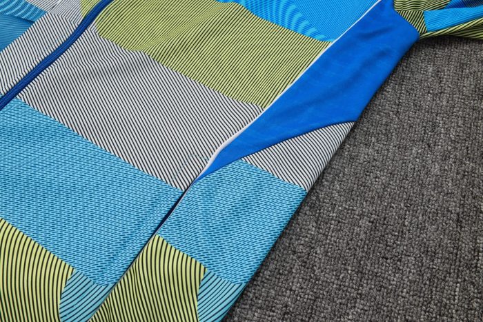 Real Madrid Blue Green Stripe Spray Print Long Zipper Jacket - 图片 7
