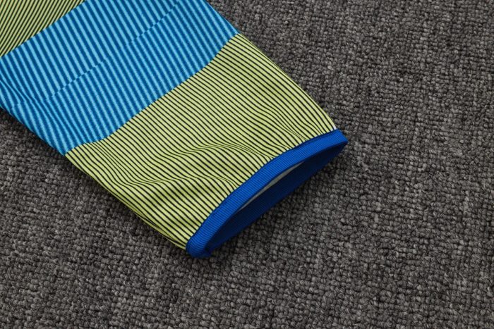 Real Madrid Blue Green Stripe Spray Print Long Zipper Jacket - 图片 8