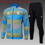 Real Madrid Blue Green Stripe Splatter Print Kids Training Suit - 图片 2