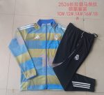 Real Madrid Blue Green Stripe Splatter Print Kids Training Suit - 图片 3