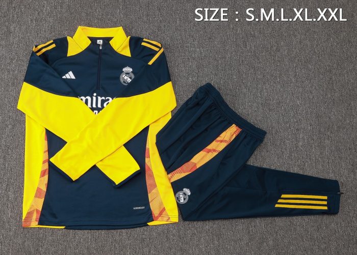 Real Madrid 24-25 Semi-Zip Jacket Blue (Yellow Collar) - 图片 2