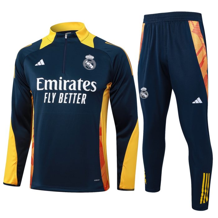 Real Madrid 24-25 Semi-Zip Jacket Blue (Yellow Collar) - 图片 8