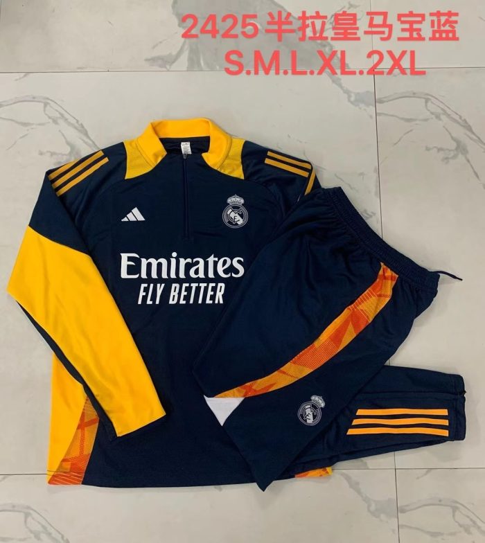 Real Madrid 24-25 Semi-Zip Jacket Blue (Yellow Collar) - 图片 9