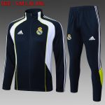 Real Madrid Retro Edition Long Zipper Jacket in White and Cyan