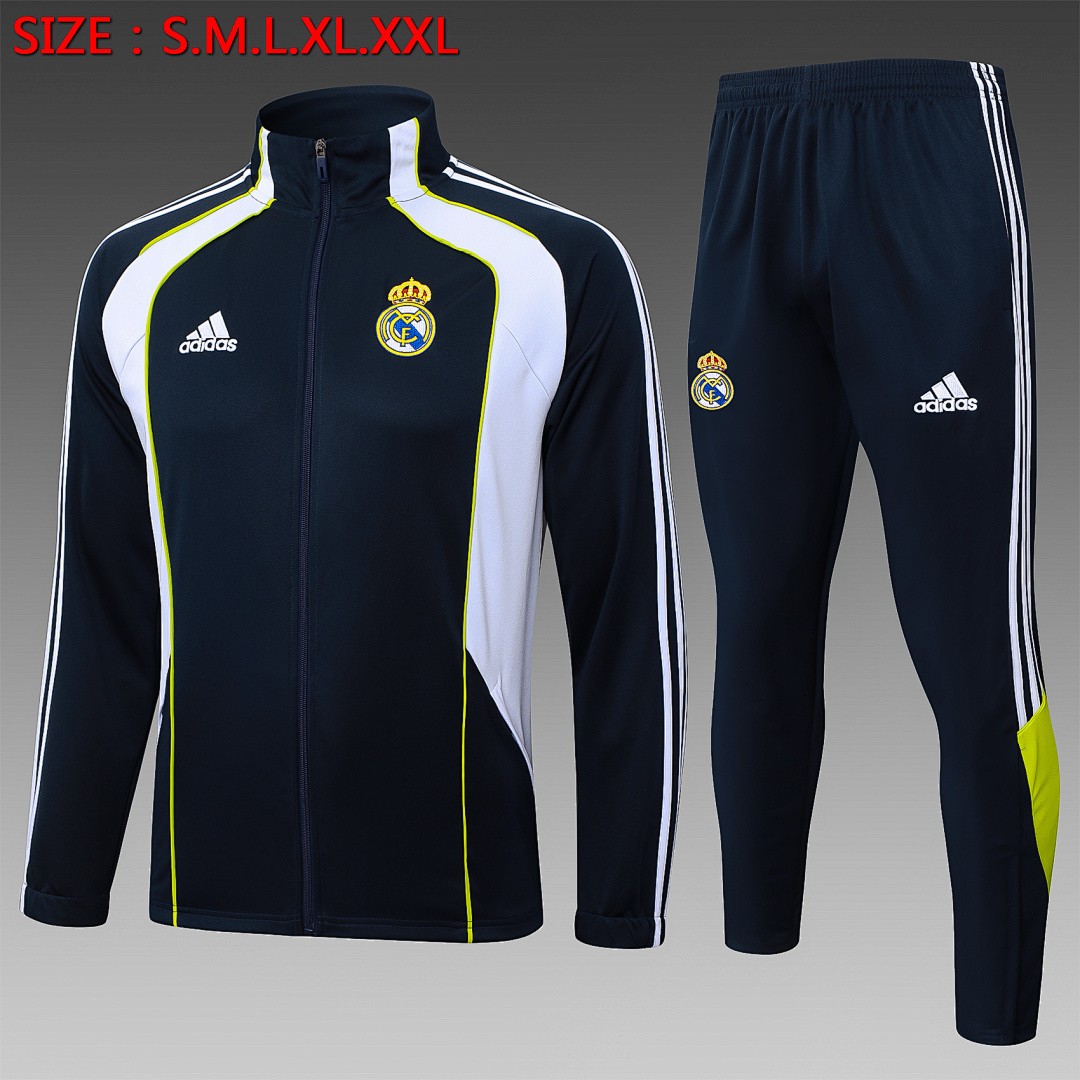 JER-5543_1 Real Madrid Retro Edition Long Zipper Jacket in White and Cyan - 图片 1