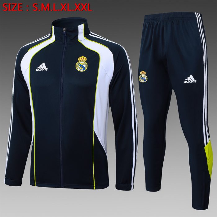 Real Madrid Retro Edition Long Zipper Jacket in White and Cyan - 图片 2