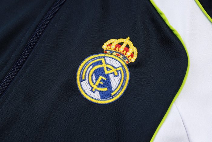 Real Madrid Retro Edition Long Zipper Jacket in White and Cyan - 图片 6