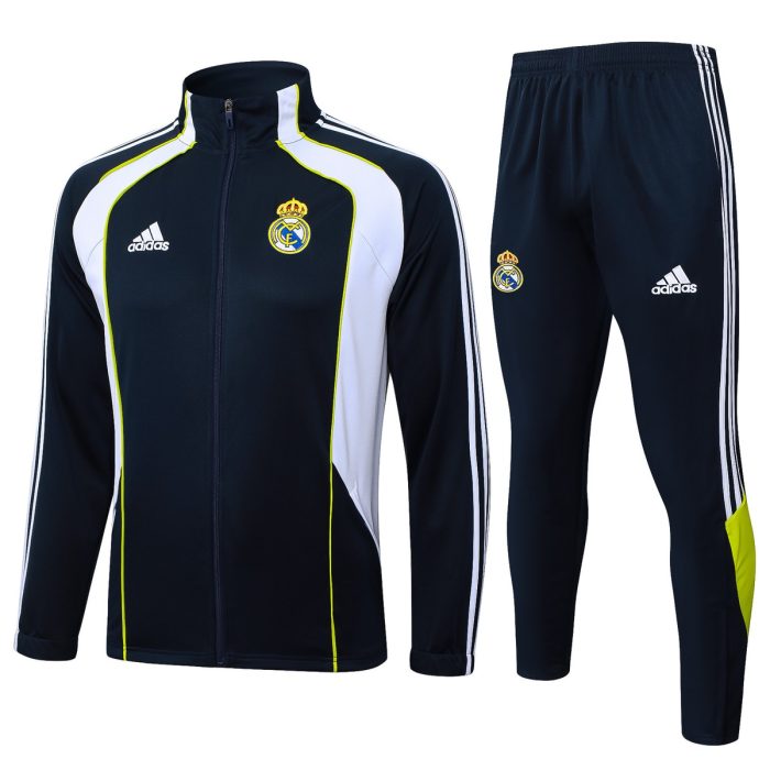 Real Madrid Retro Edition Long Zipper Jacket in White and Cyan - 图片 8