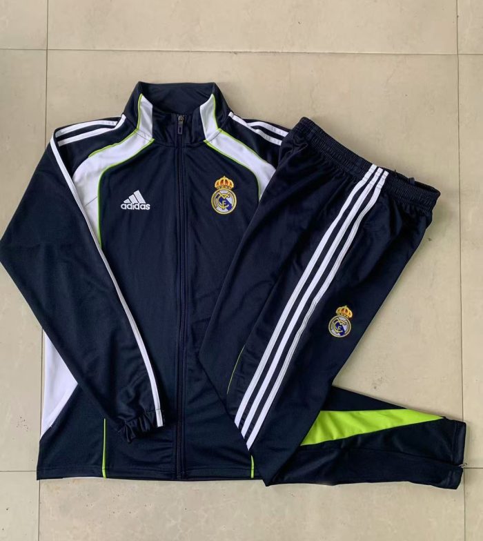Real Madrid Retro Edition Long Zipper Jacket in White and Cyan - 图片 9