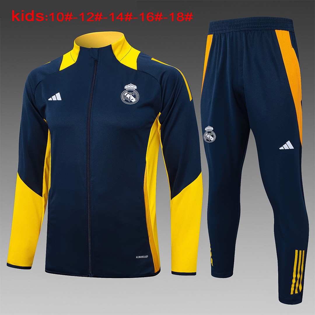 JER-5549_1 Real Madrid 24-25 Long Zipper Jacket Kids (Blue with Yellow Accents) - 图片 1