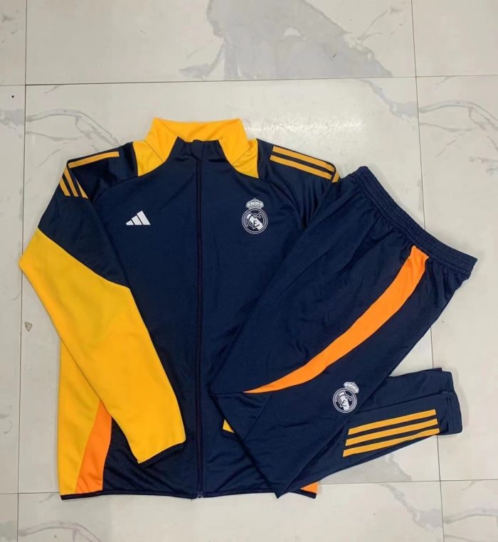 Real Madrid 24-25 Long Zipper Jacket Kids (Blue with Yellow Accents) - 图片 3