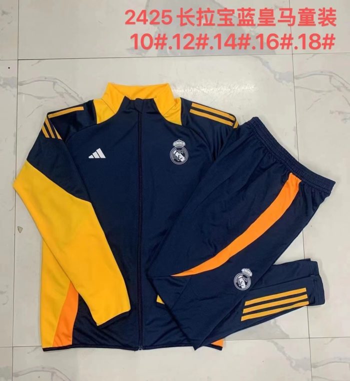 Real Madrid 24-25 Long Zipper Jacket Kids (Blue with Yellow Accents) - 图片 4