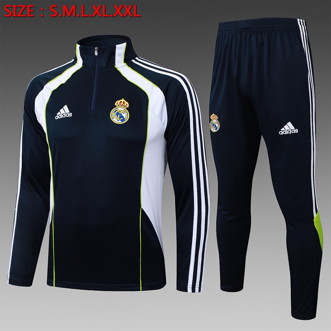 JER-5552_1 Real Madrid Retro Edition Half-Zip Jacket in White and Blue - 图片 1