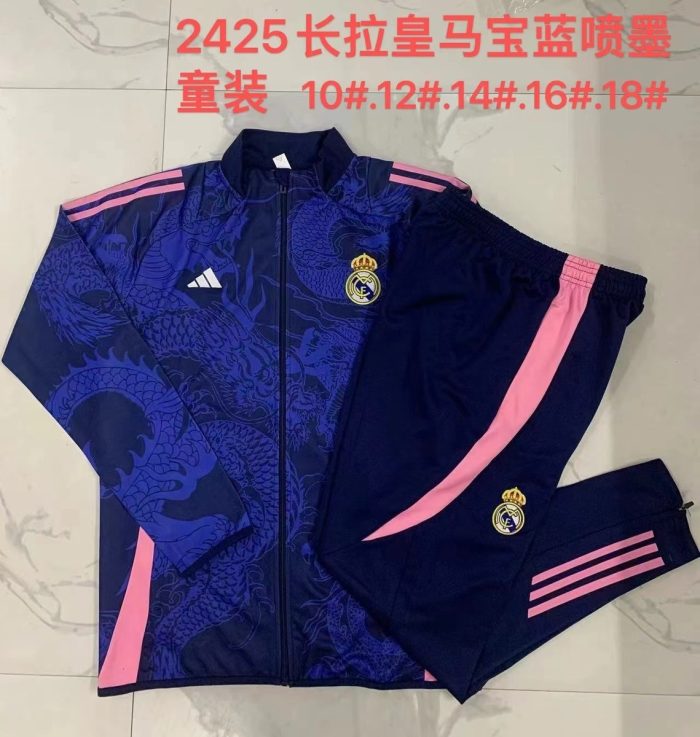 Real Madrid 24/25 Long Zipper Jacket Kids Blue - 图片 4
