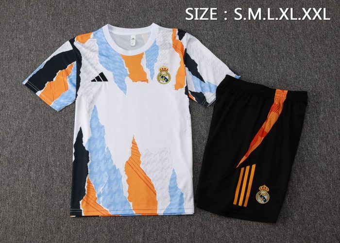 Real Madrid 24-25 Short Sleeve Blue Yellow White Splatter Training T-Shirt - 图片 2