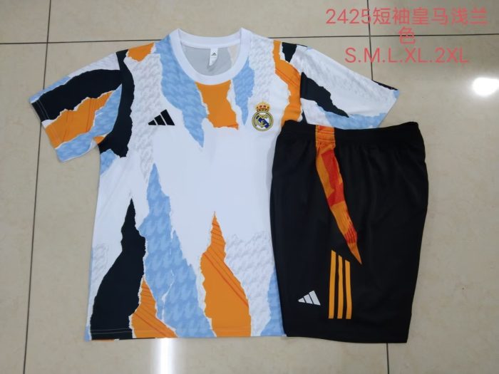 Real Madrid 24-25 Short Sleeve Blue Yellow White Splatter Training T-Shirt - 图片 9