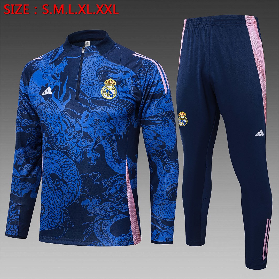 JER-5560_1 Real Madrid 24-25 Half-Zip Jacket Blue Splatter (Chinese Dragon) - 图片 1