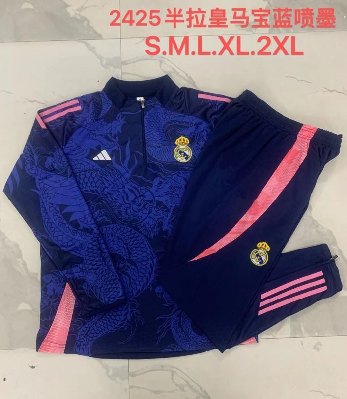 Real Madrid 24-25 Half-Zip Jacket Blue Splatter (Chinese Dragon) - 图片 9