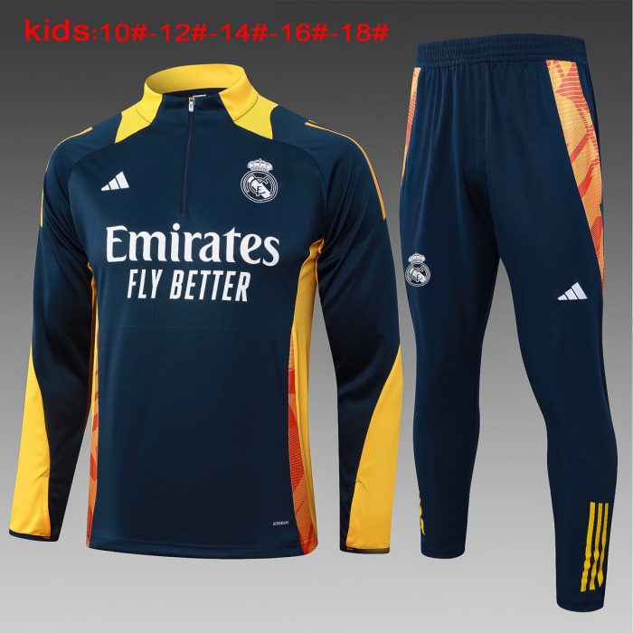 Real Madrid 24/25 Half-Zip Jacket Royal Blue (Yellow Collar) Kids - 图片 2