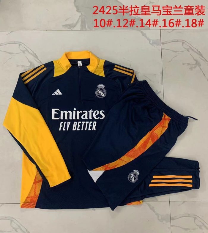 Real Madrid 24/25 Half-Zip Jacket Royal Blue (Yellow Collar) Kids - 图片 4