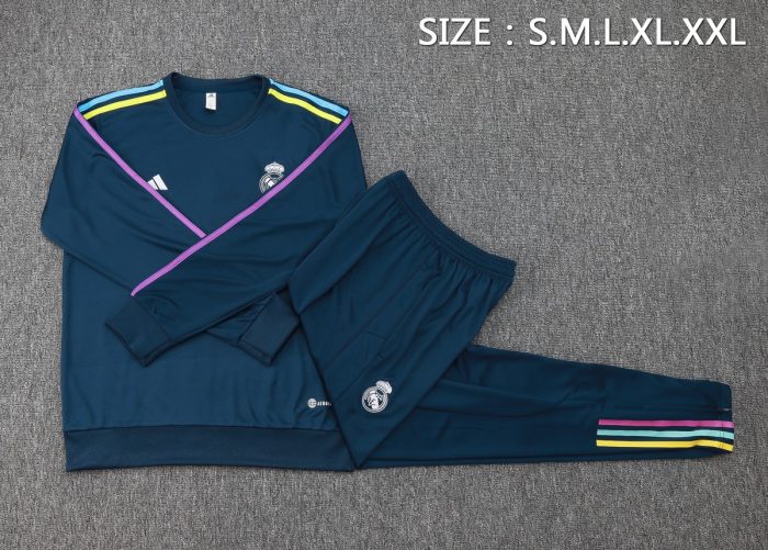 Real Madrid 23-24 Round Neck Long Sleeve Training Top in Royal Blue - 图片 2