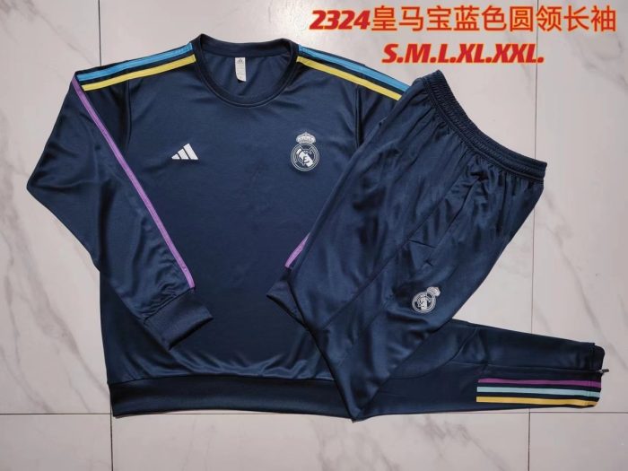 Real Madrid 23-24 Round Neck Long Sleeve Training Top in Royal Blue - 图片 9