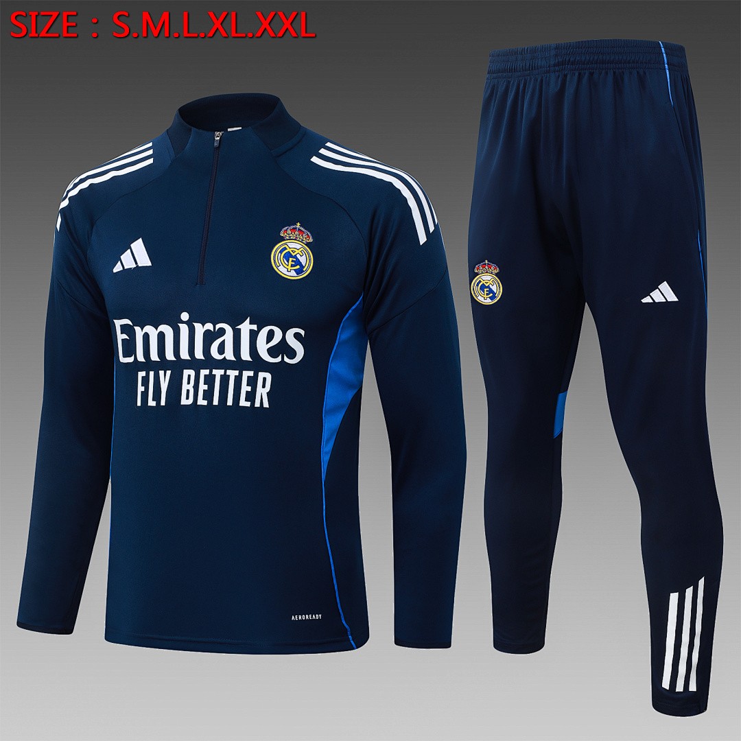 JER-5565_1 Real Madrid 2025/26 Semi-Zip Jacket Blue (White Trim) - 图片 1