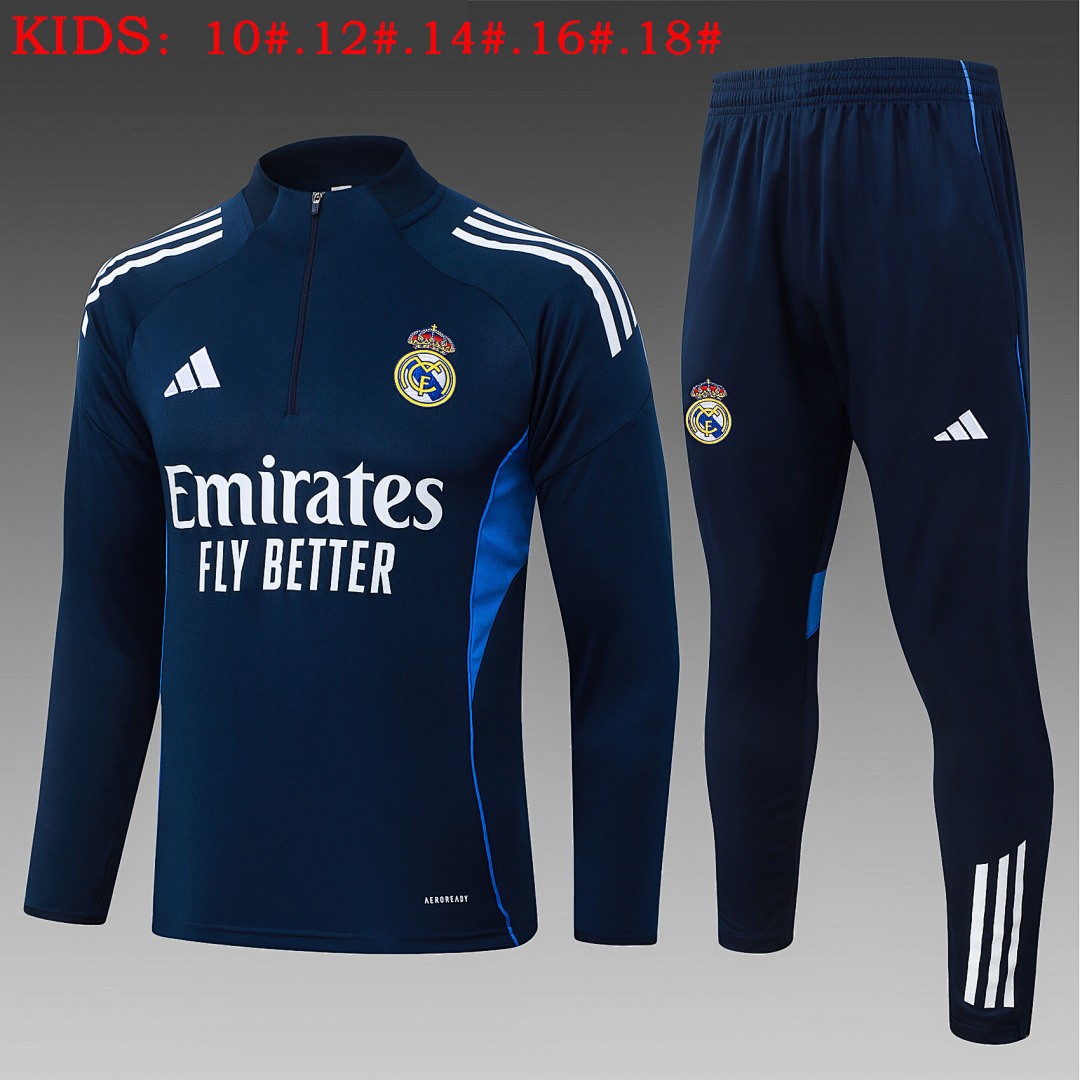 JER-5566_1 Real Madrid Kids' Royal Blue (White Trim) Half-Zip Jacket - 图片 1