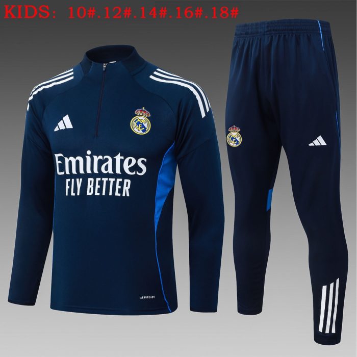Real Madrid Kids' Royal Blue (White Trim) Half-Zip Jacket - 图片 2