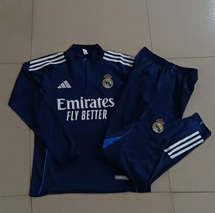 Real Madrid Kids' Royal Blue (White Trim) Half-Zip Jacket - 图片 4