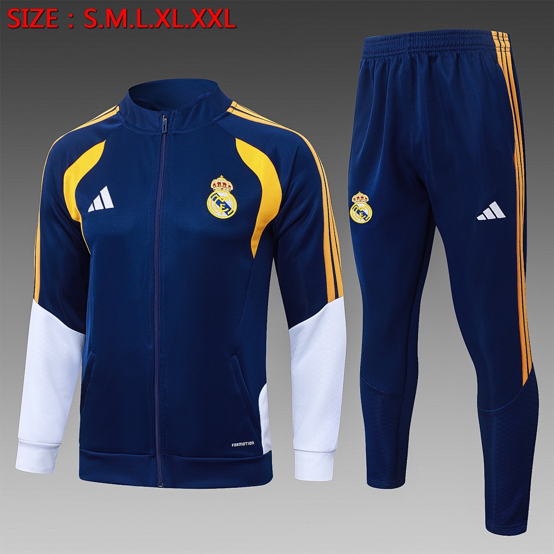 JER-5568_1 Real Madrid 26/27 Long Zipper Jacket Navy Blue with White Sleeves - 图片 1