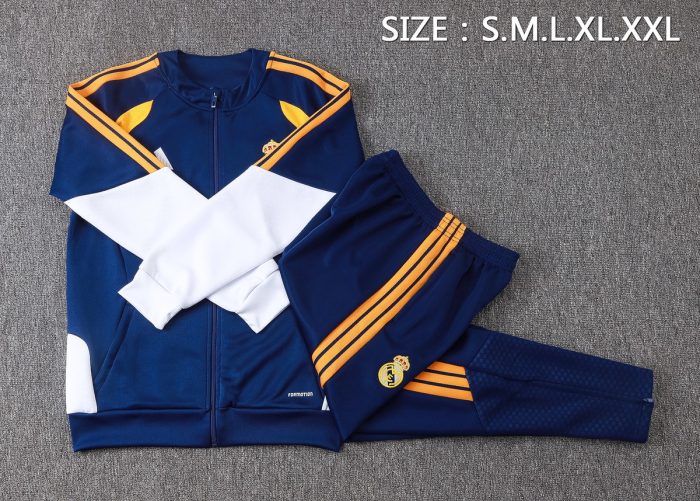 Real Madrid 26/27 Long Zipper Jacket Navy Blue with White Sleeves - 图片 2