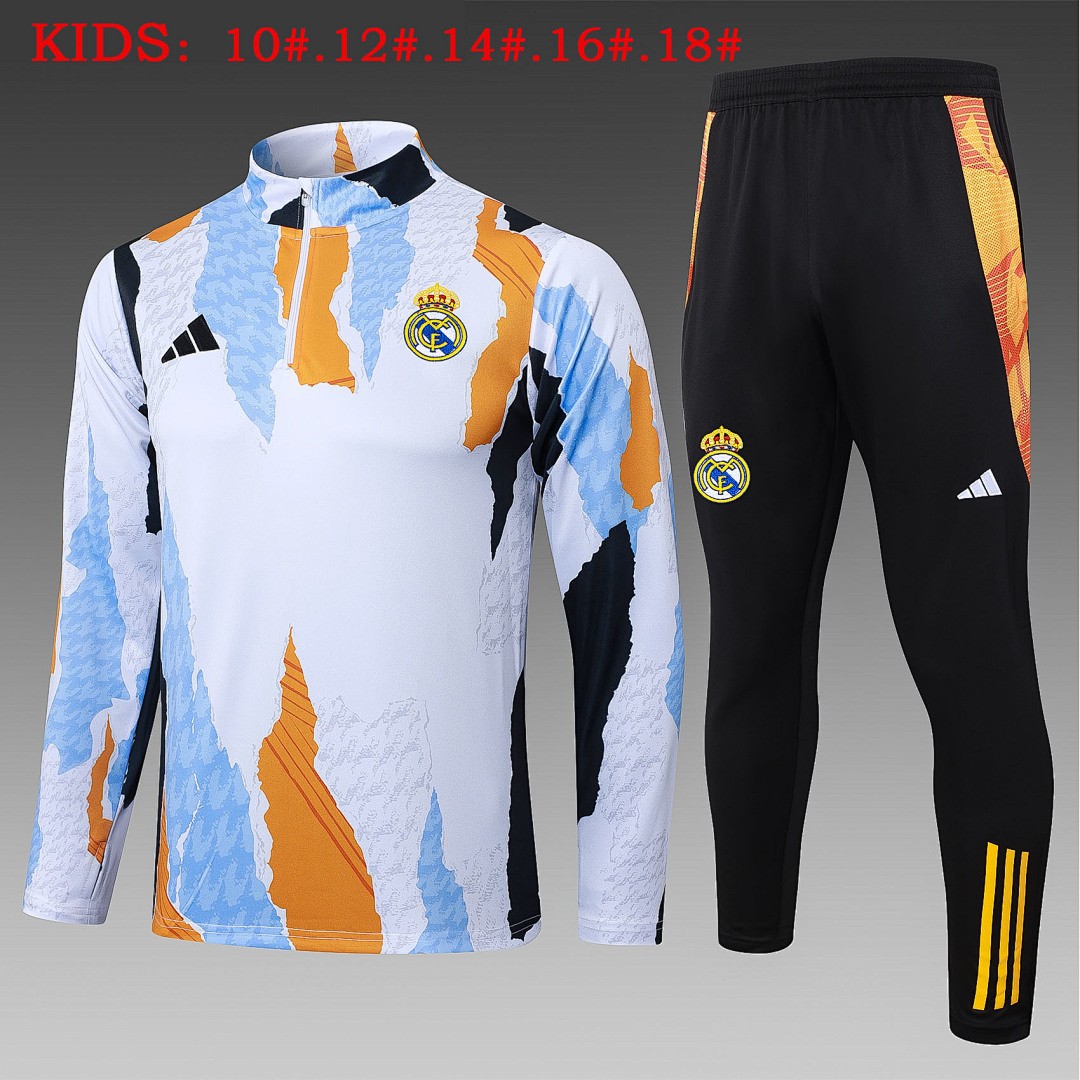 JER-5574_1 Real Madrid 24/25 Blue White Yellow Splatter Print Kids Training Suit - 图片 1