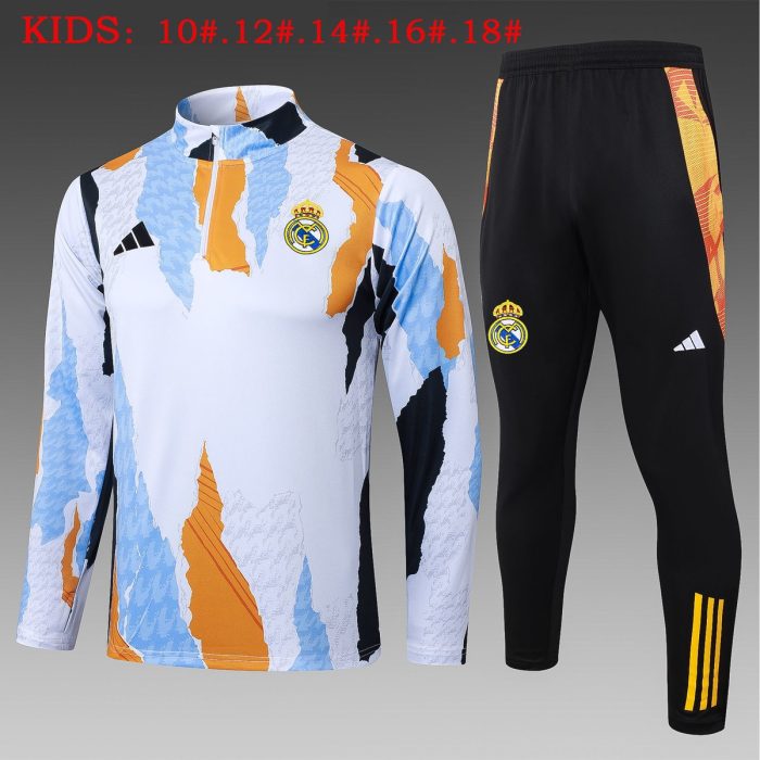 Real Madrid 24/25 Blue White Yellow Splatter Print Kids Training Suit - 图片 2