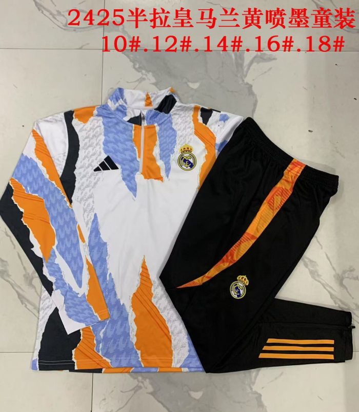 Real Madrid 24/25 Blue White Yellow Splatter Print Kids Training Suit - 图片 3