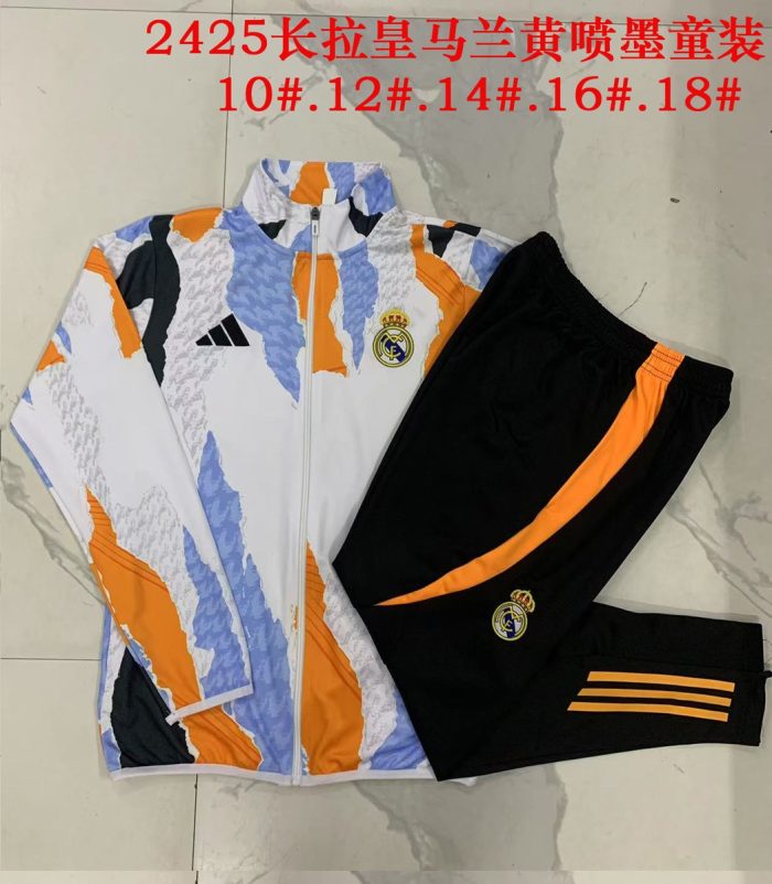 Real Madrid 24/25 Blue White Yellow Splatter Print Kids Training Suit - 图片 3