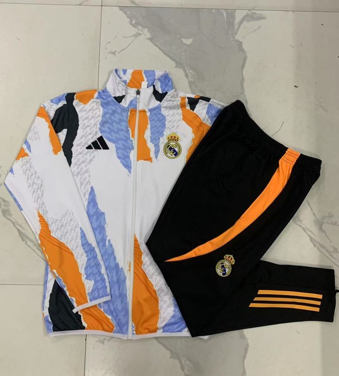 Real Madrid 24/25 Blue White Yellow Splatter Print Kids Training Suit - 图片 4