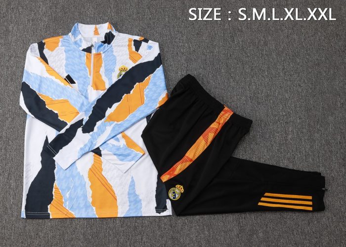 Real Madrid 24-25 Half-Zip Jacket Blue White Yellow Splatter - 图片 2