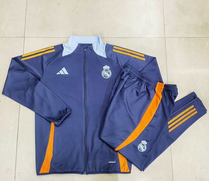 Real Madrid 24/25 Long Zipper Jacket Navy Blue (Collar Light Blue) Kids - 图片 5